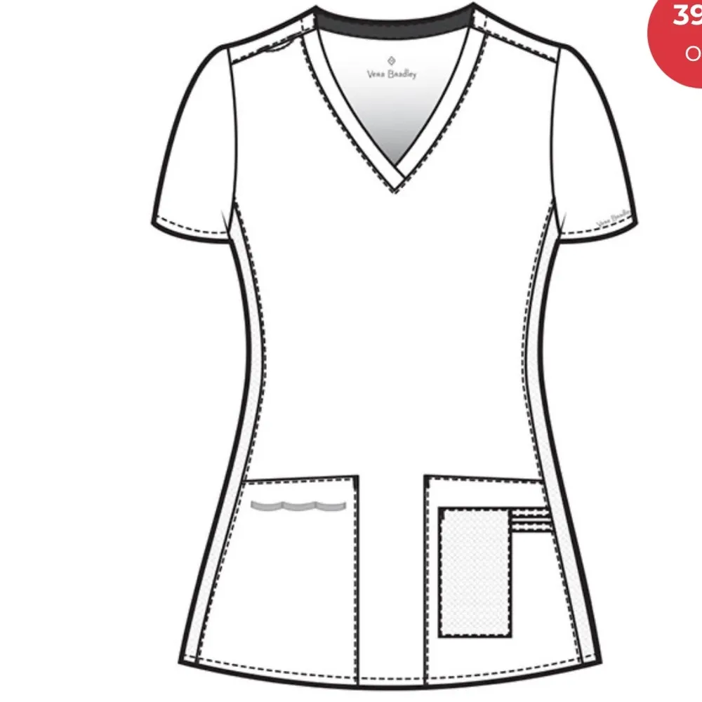 Vera Bradley Signature Women's Maya V-Neck Top size Small V6102  pockets nurse - Image 2