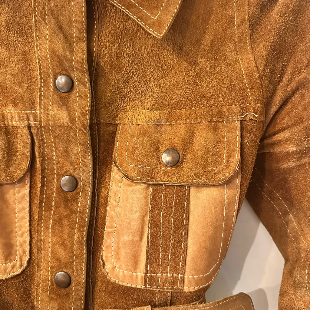 Genuine 1960s Vintage handmade reversible leather/suede jacket Tan Size XS - Image 2