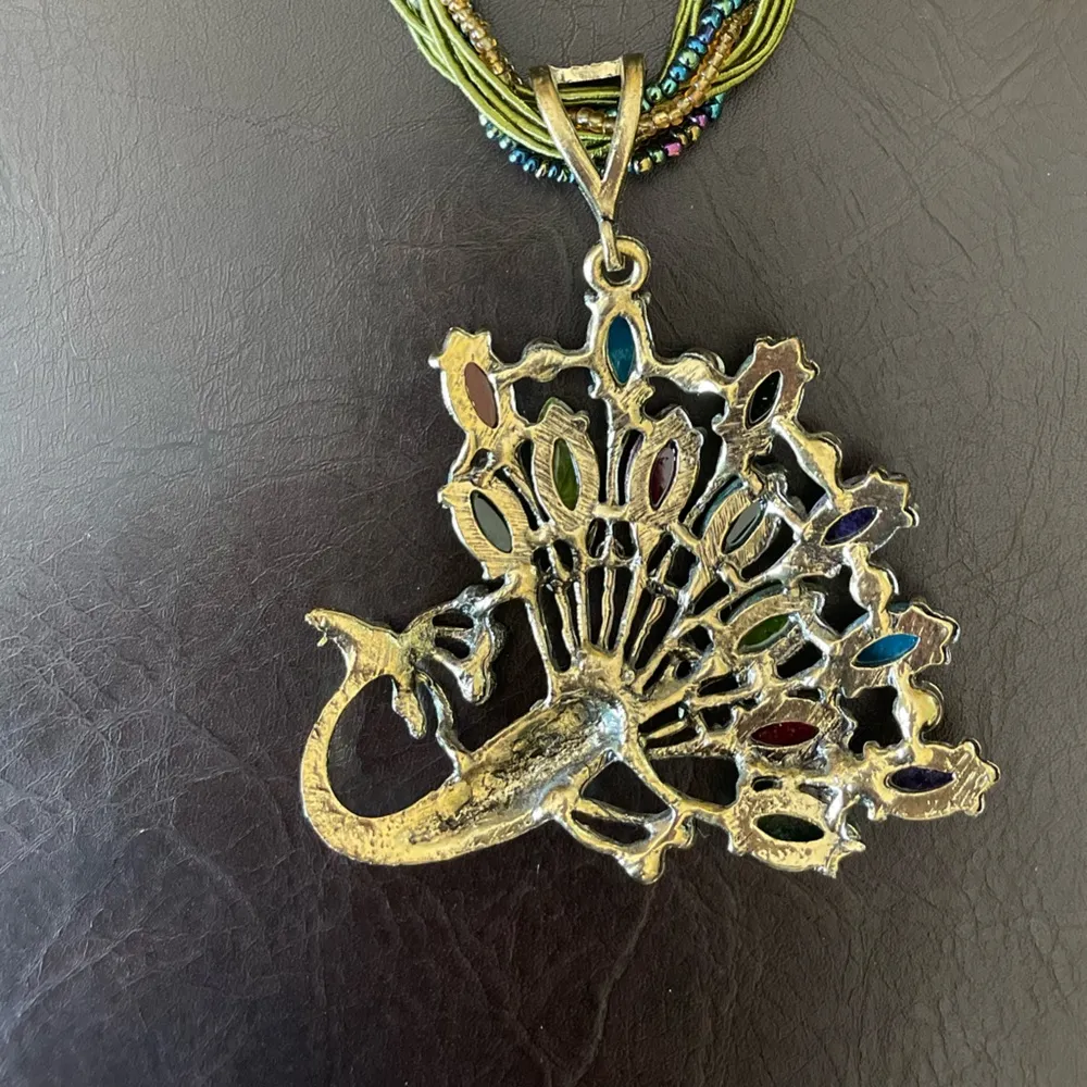 Peacock Faux Crystal Beaded Necklace Statement Fashion Jewelry NWT - Image 8