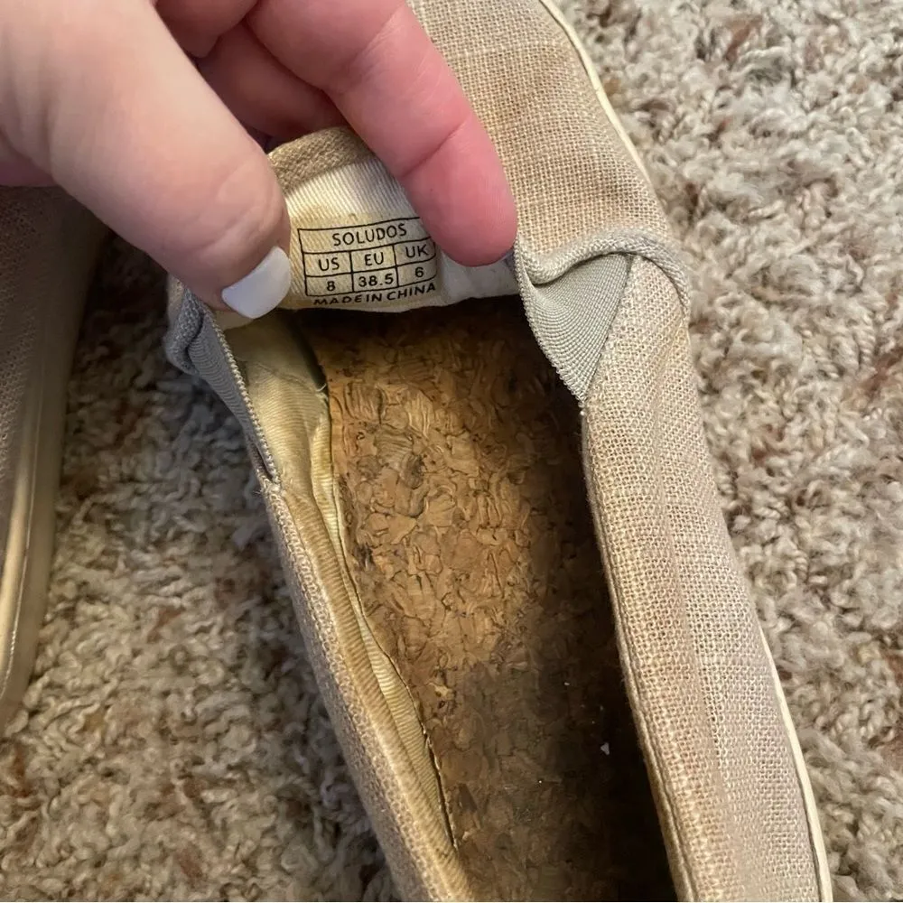 Soludos Frenchie Embroidered Beige Slip On Canvas Shoes size 8 - Image 3