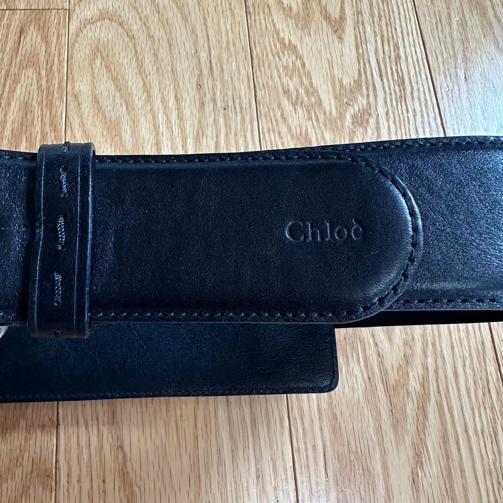 Chloe Black Leather Belt with Large Moveable Panel Size Small - Image 5