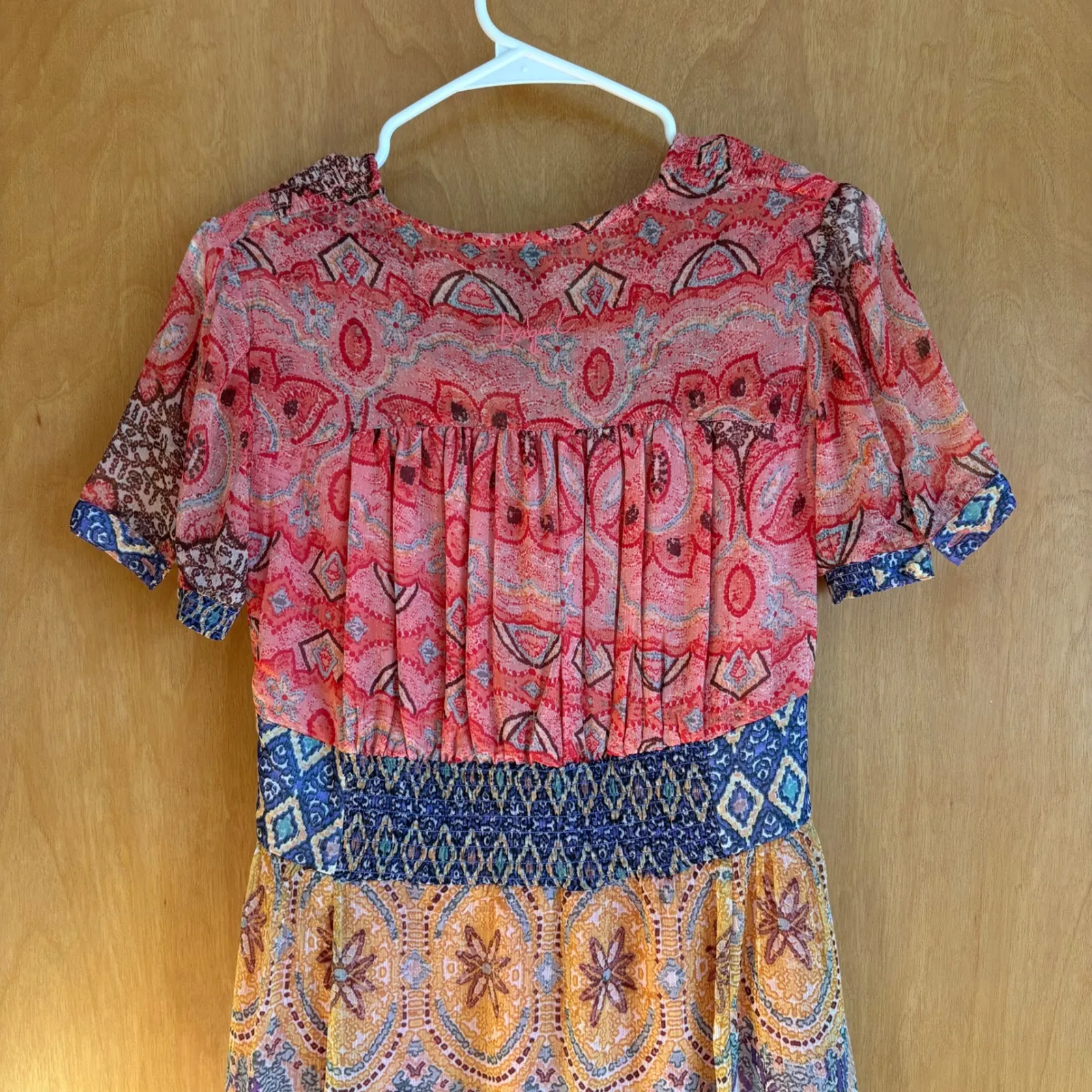 Desigual Maxi Dress Bohemian Paisley Print V Neck Short Sleeve High Low Size 36 - Image 7