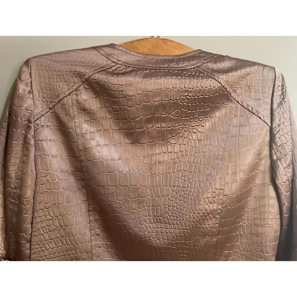 Elegantissimo Firenze Embossed Leather Look Jacket Size 10 Brown - Image 6