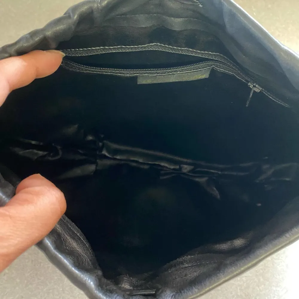 Vintage Leather Large Coastal Cowgirl Western Minimalist Paisley Makeup Clutch Black - Image 3