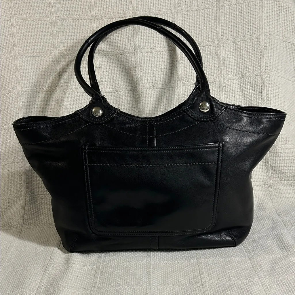 Coach F14383 Bleeker Black Leather Tote with Colorful Striped Interior - Image 3