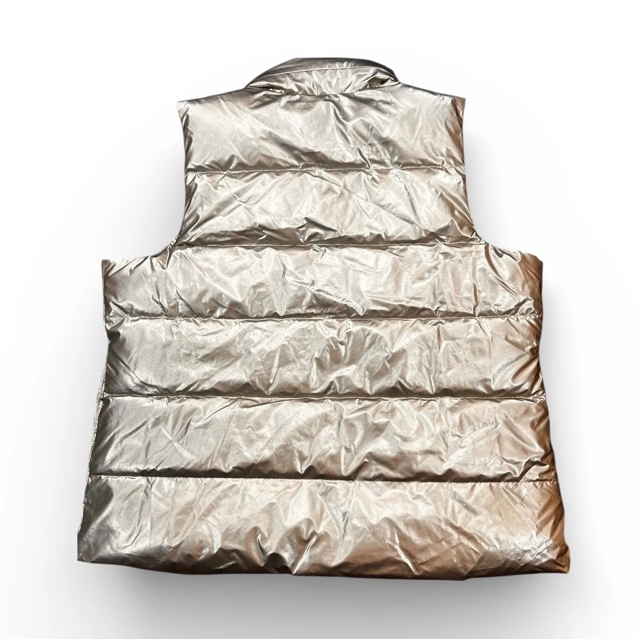NWT LIVI Puffer Vest Metallic Champagne Gold Quilted Full Zip Hood Size 22/24 Silver - Image 2