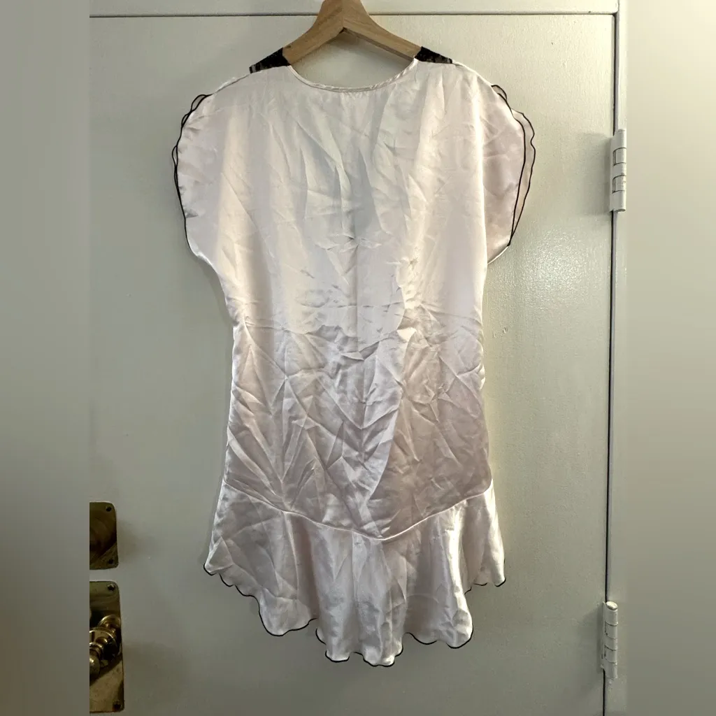 Vintage Lily of France pink satin black lace flower mini dress medium - Image 2