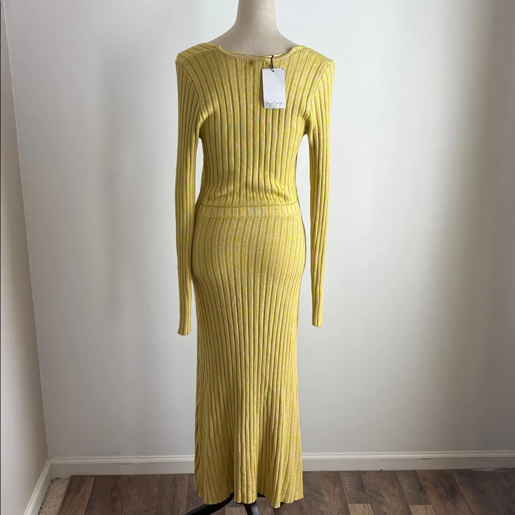 New AFRM Skye Dress in Marled Lime Ribbed Cutout Midi Size M Yellow Size M - Image 4