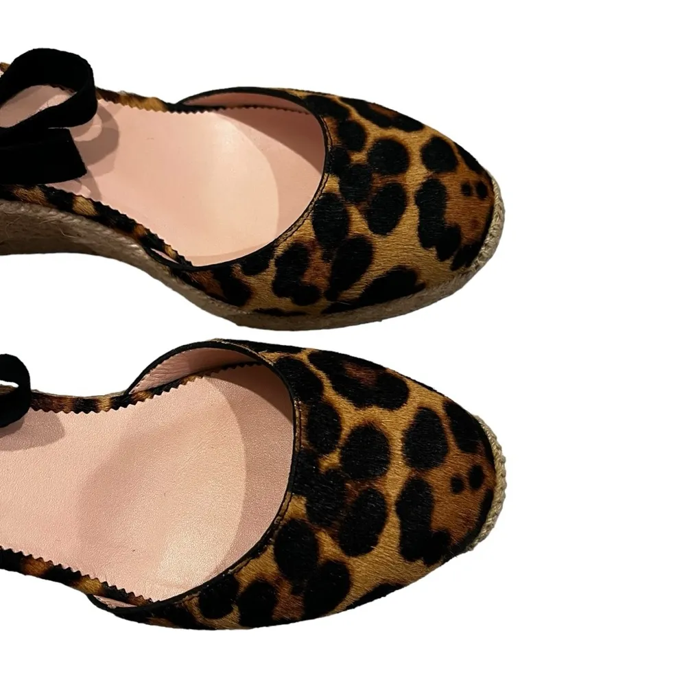 NWOT, J. Crew Espadrille Tie Wedges in Leopard Calf Hair, Sz 7.5 - Image 9