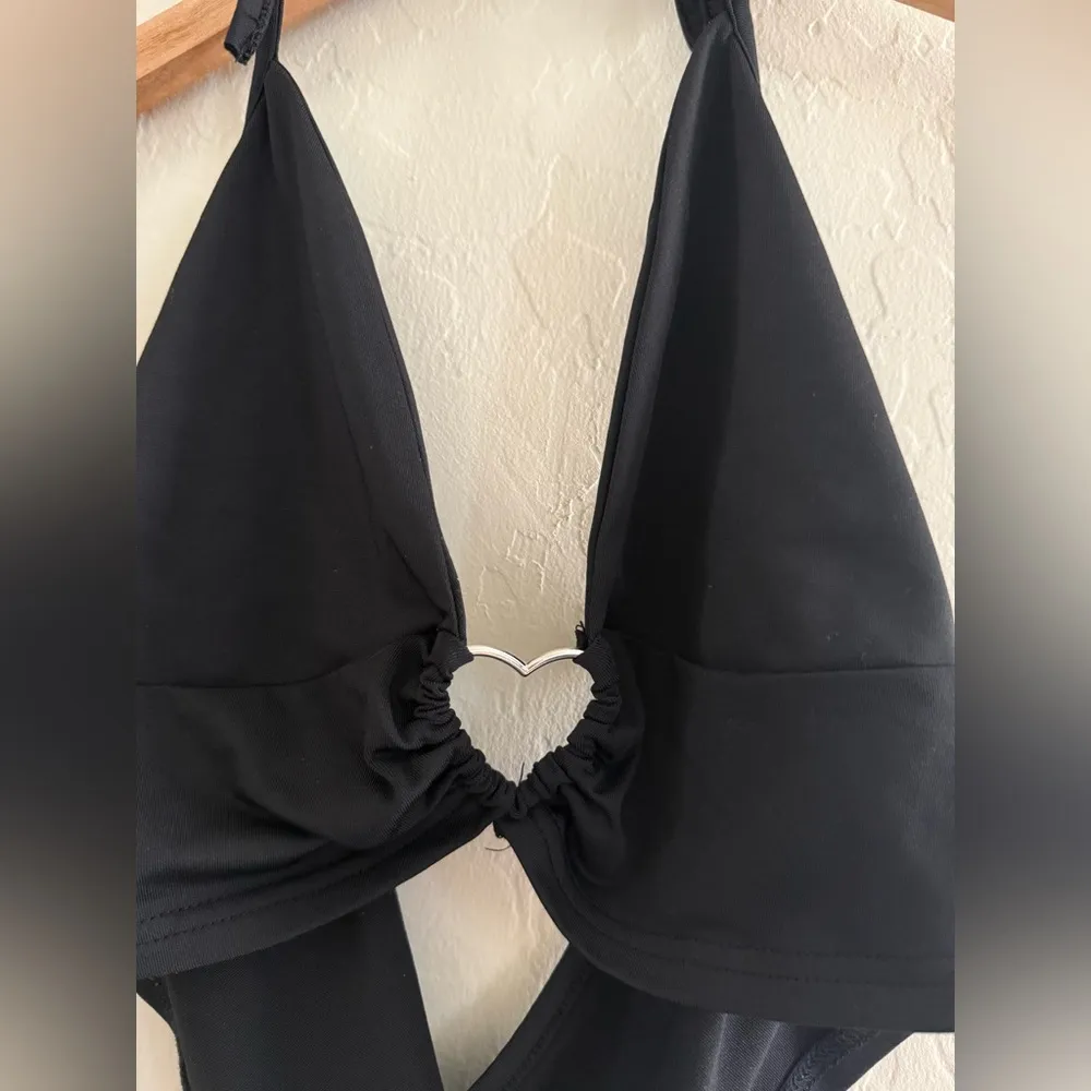 Black Halter Top with Heart Detail Size M - Image 2