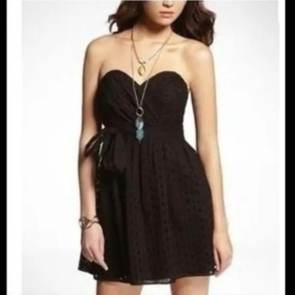 Express, black eyelet lace sweetheart strapless dress - Image 9
