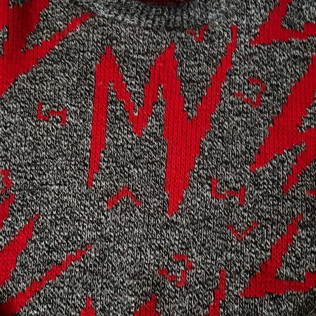 Vintage Dressy Tessy Grey Retro 80s Sweater Dress Printed Stretch Ribbed Gray - Image 4