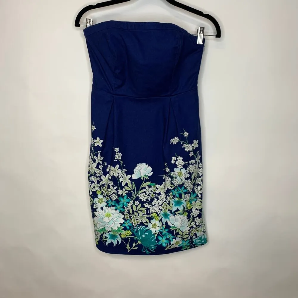 Old Navy Blue White Green Floral Strapless Dress Sz 6 - Image 5