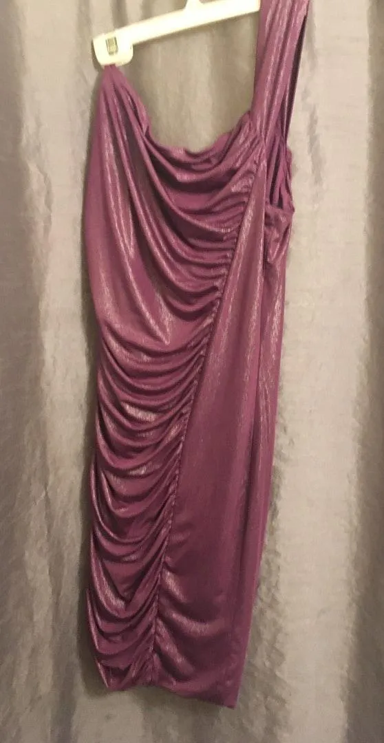 One Shoulder Purple Metallic Dress  - Image 4