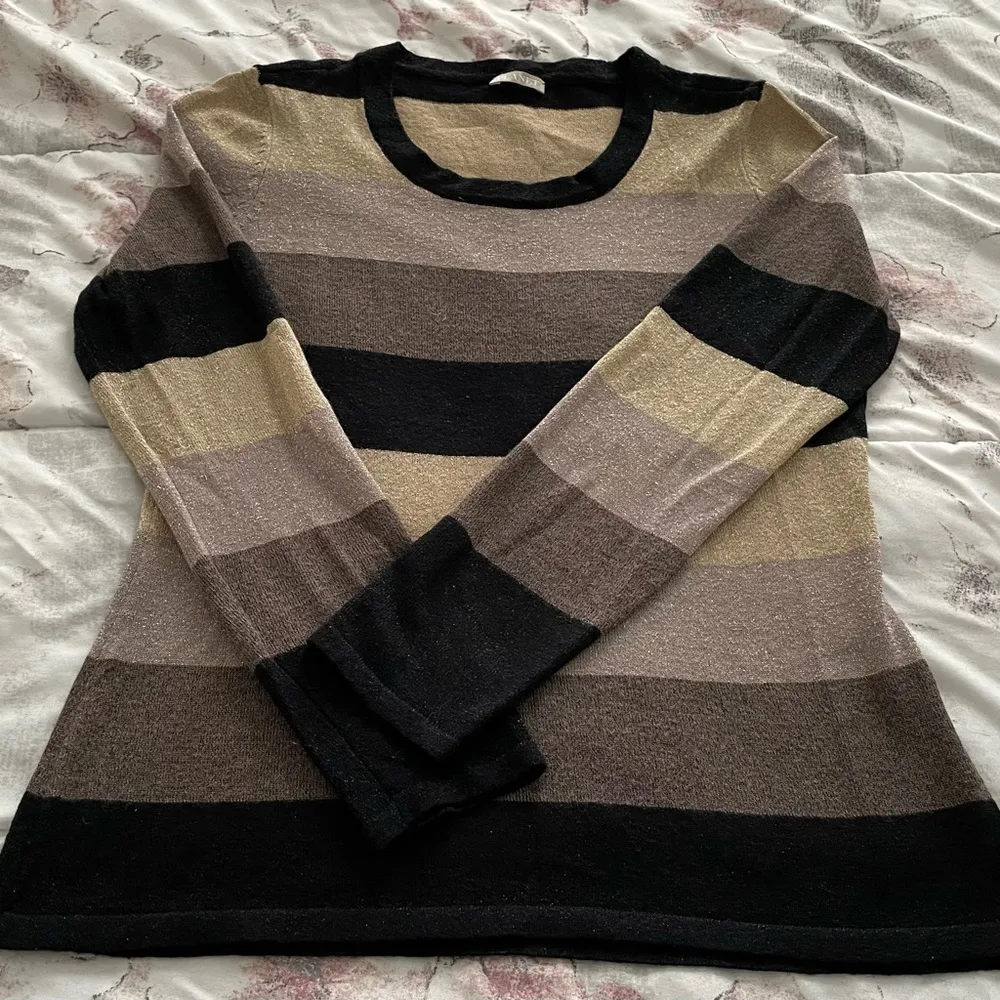 Planet striped lurex gold black pink round neck long sleeve sweater, size S - Image 9