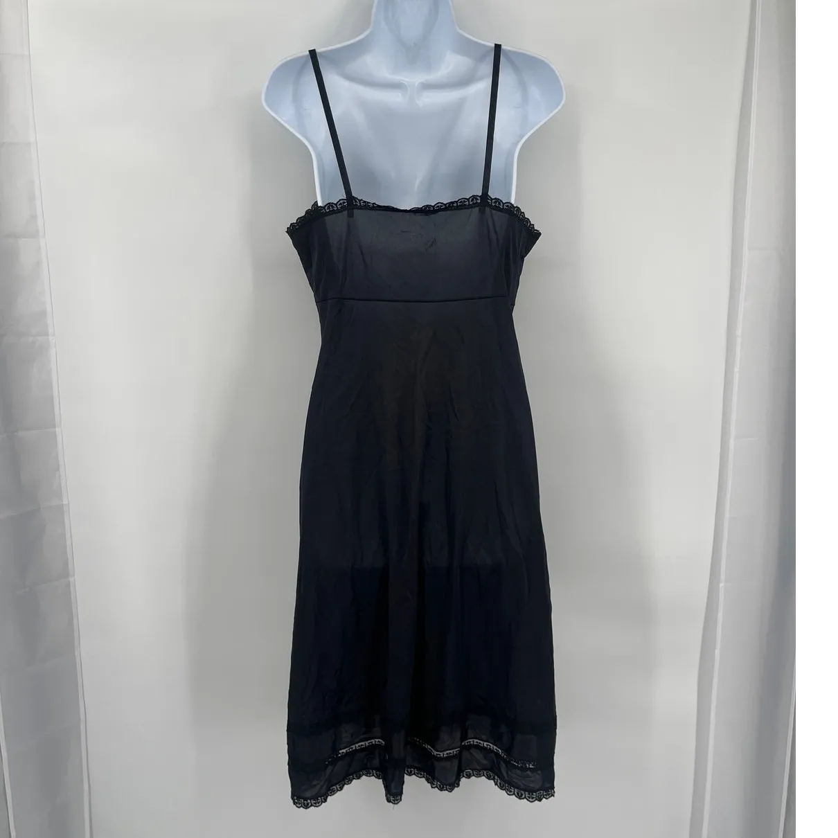 Vtg 1970s Sears Doesn't Slip Dress Sz L Whimsigoth Lace Festival Grunge Babydoll Black Size L - Image 5