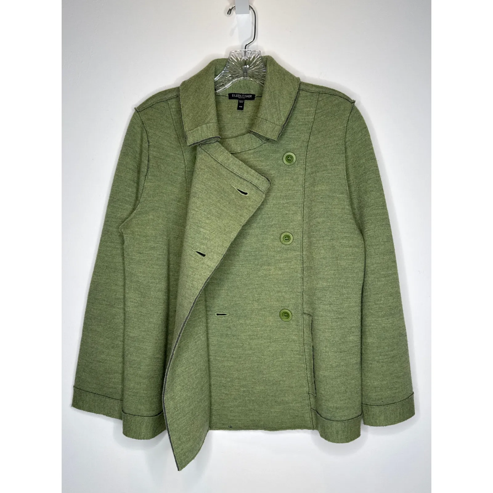 Eileen Fisher Petite Merino Wool Double-Breasted Peacoat Sweater Jacket medium P - Image 9