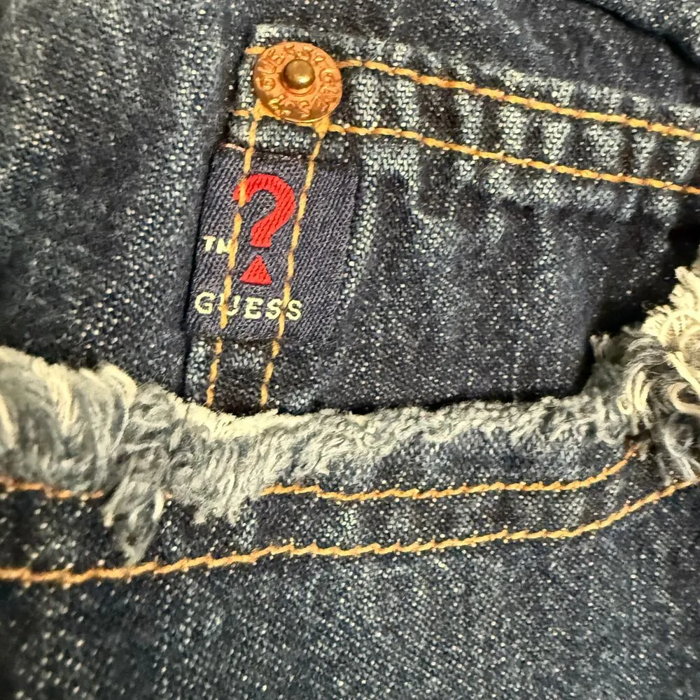 Y2K Vintage GUESS JEANS | Raw Edge Low Rise Knee Length Denim Jean Skirt | 30 - Image 3