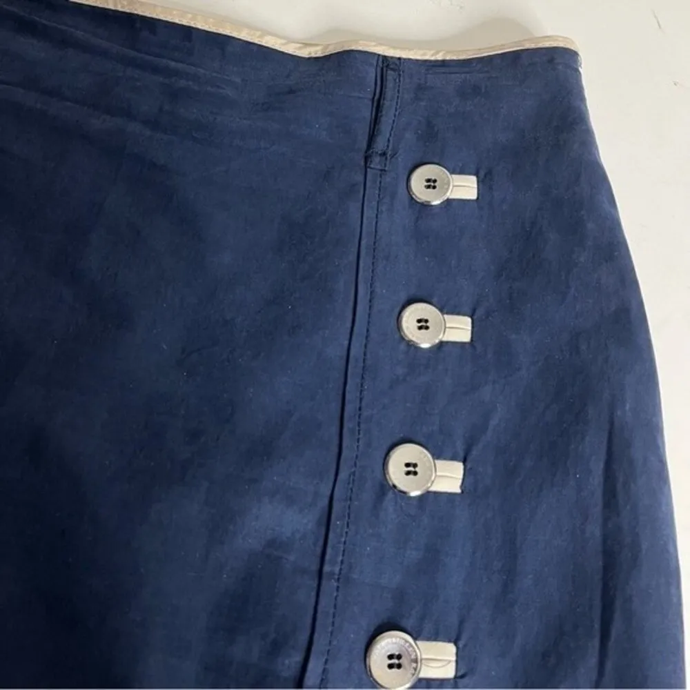 KAREN MILLEN ENGLAND Straight Skirt Nautical Navy Blue Size 8 Silver Buttons - Image 13