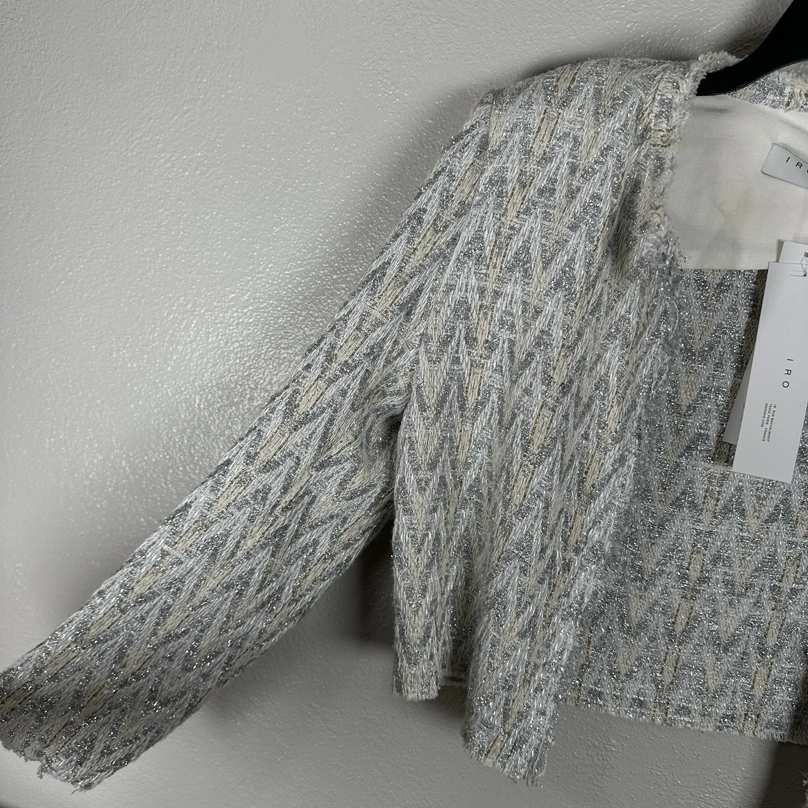 NEW IRO Silver Metallic Cream Blazer Jacket Cotton Linen Blend Womens 42 Holiday - Image 3