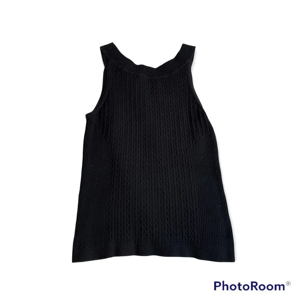 JEANNE PIERRE Sweater Vest Tank Cable Knit Thick Black Cotton Large Pretty Scoop - Image 3