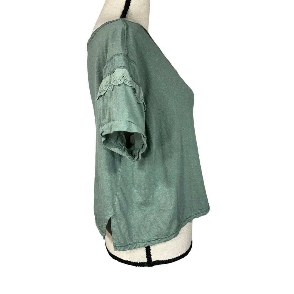 Free People Intimately Small Crop Top Cap Sleeve Ruffle Scoop Neck Stretch Green - Image 4