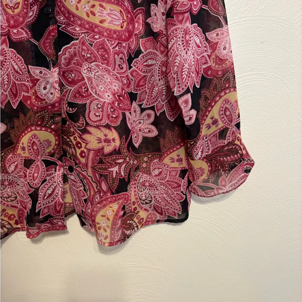 Notations Sheer Paisley Floral Button Front Blouse Size L - Image 7