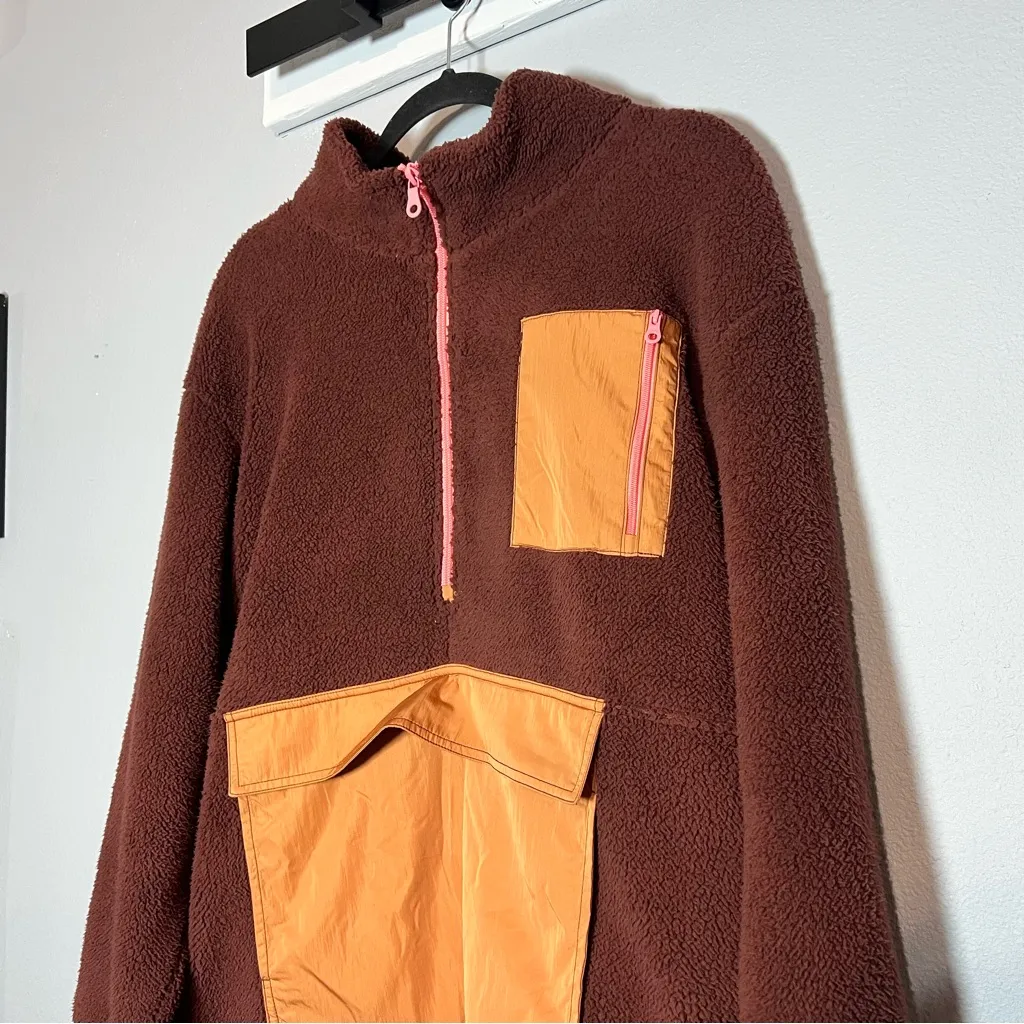 Offline by Aerie Cozy Brown Oversized Sherpa 1/2 Zip Pullover Fleece Sweatshirt - Image 3