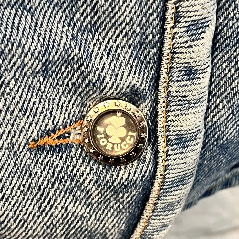 Vintage 90’s Women’s Large Fiorucci Denim Off the Shoulder Fitted Corset Top - Image 4