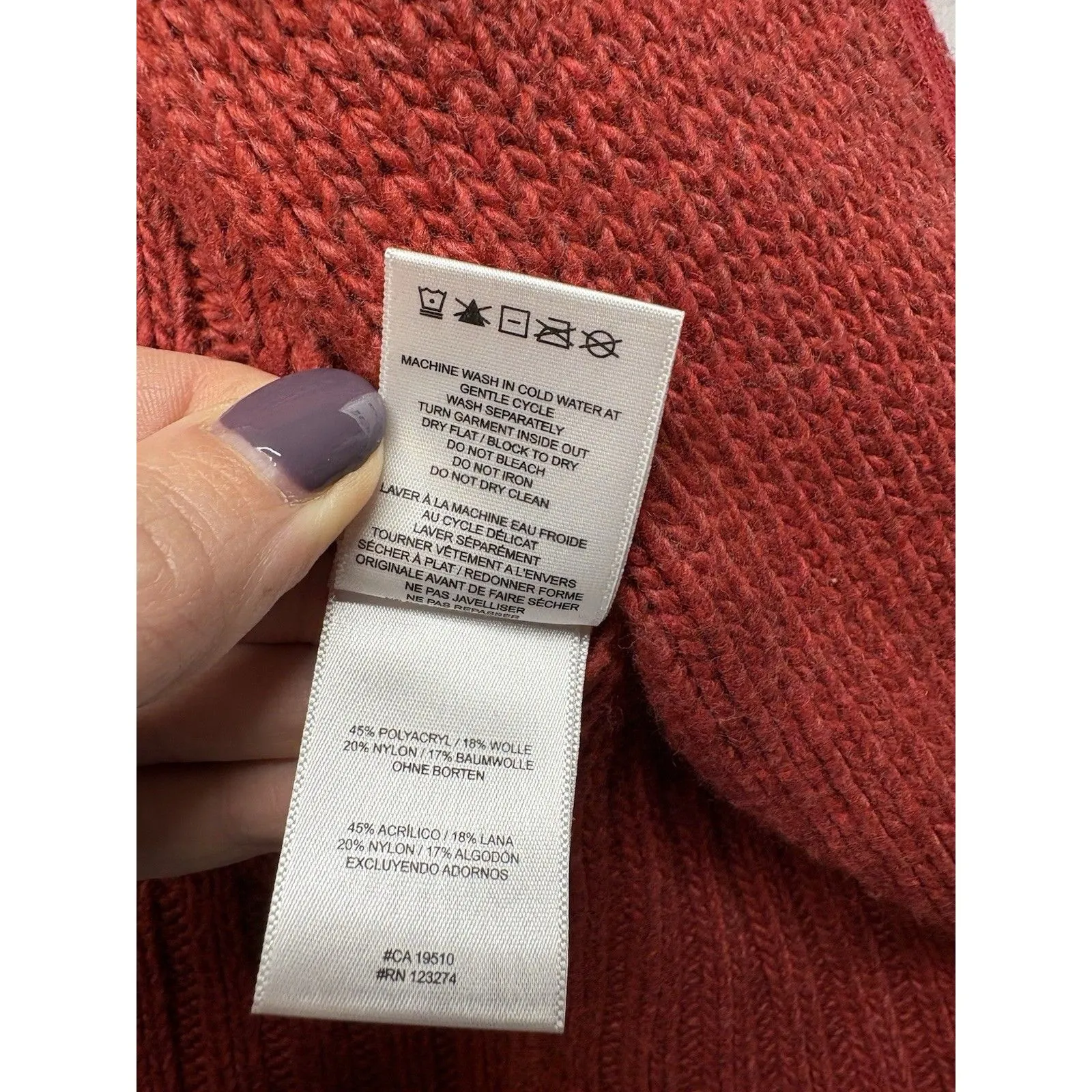 LOLE Womens Cable Knit Sweater Sz S Red Wool High Neck Long Sleeve Full Zip - Image 6