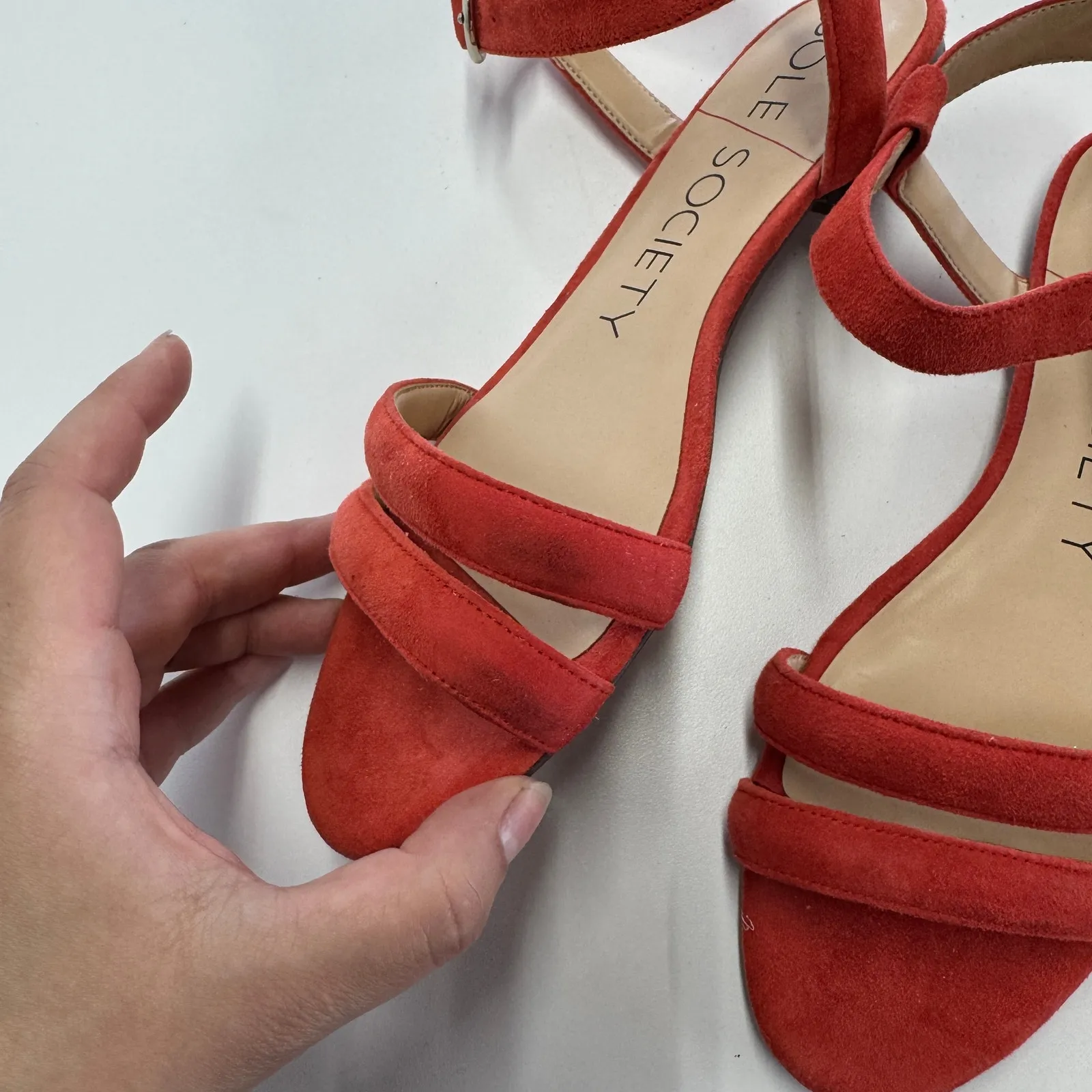 Sole Society Sandals Womens 7 Red Orange‎ Malie Suede Leather - Image 4