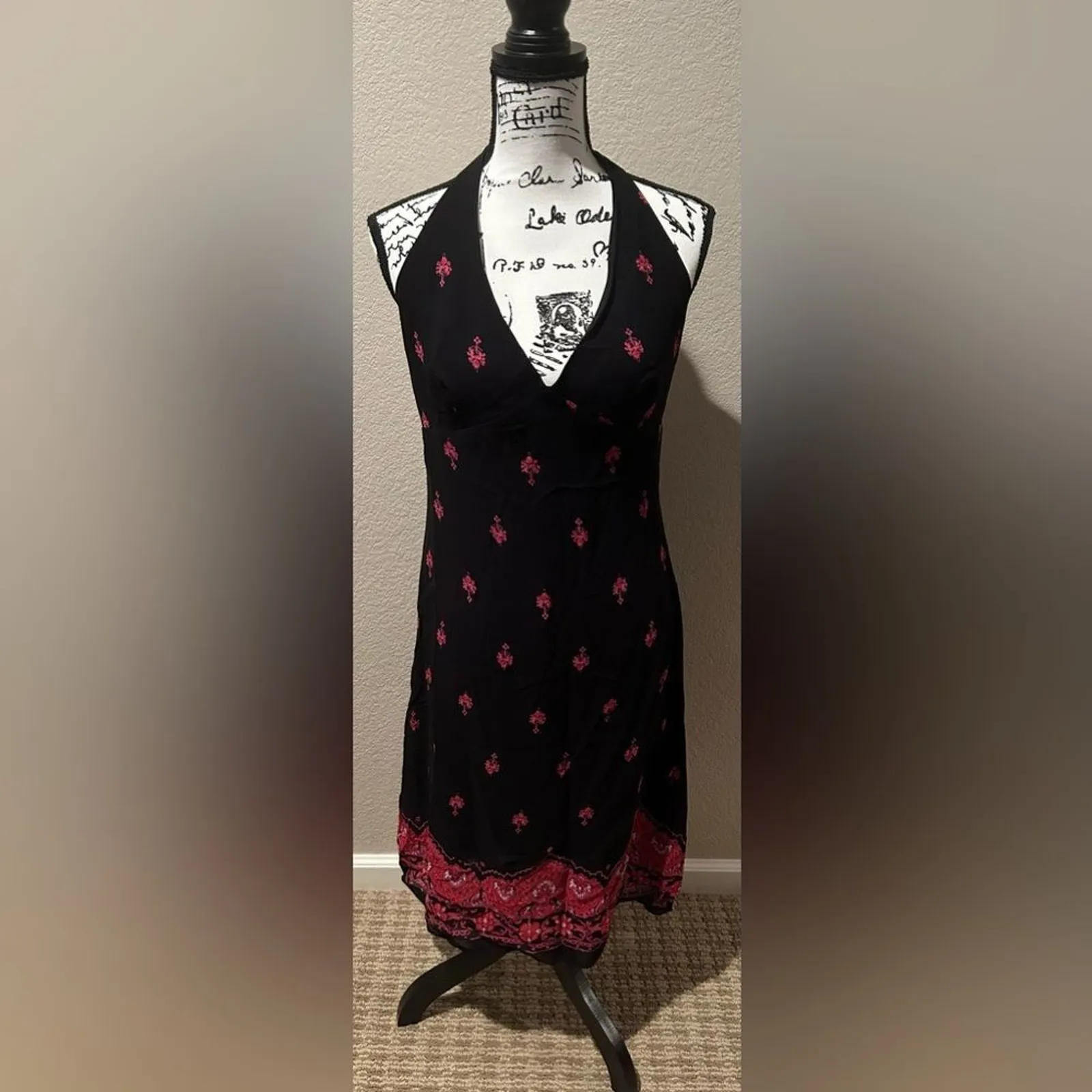 Y2K Hugo Buscati Black n Pink Halter AOP Mandala Print Dress sz 14 - Image 2