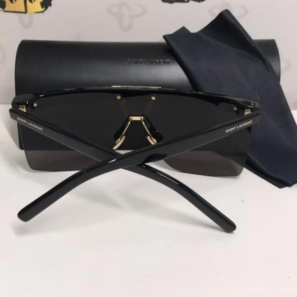 New Authentic Saint Laurent SL 537 Palace 001 – Black & Gold Shield Sunglasses - Image 2
