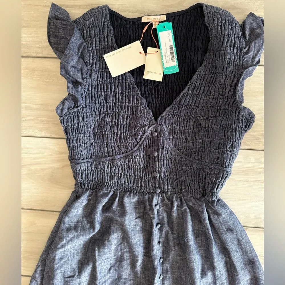 Skies are Blue Ciela Tier Hem Maxi Dress Blue Medium NWT STITCH FIX - Image 6