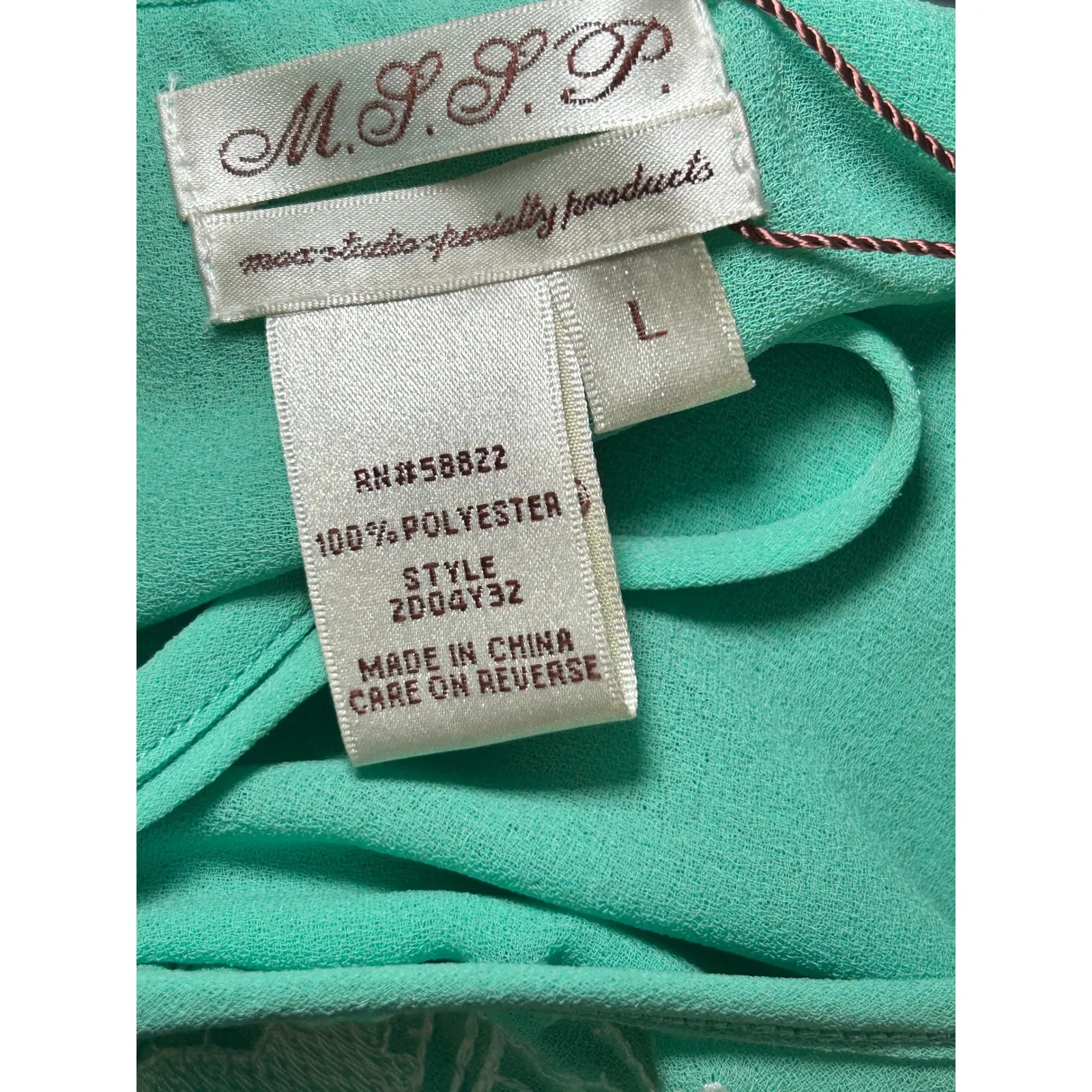 NWT MSSP Aqua Blue‎ White Lace Bohemian Short Sleeve V Neck Top Women's Large - Image 5