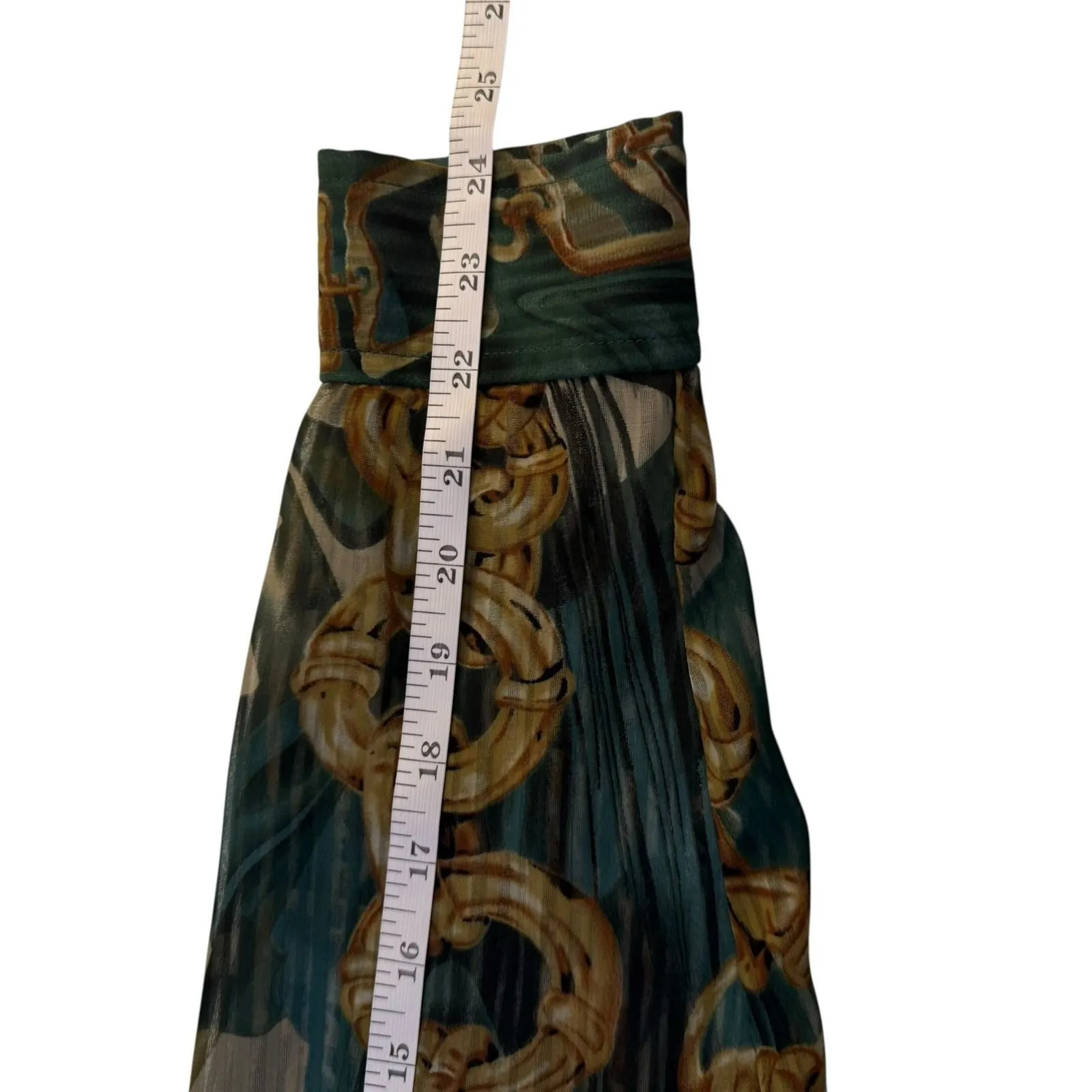 Susan Graver Green Gold Equestrian Sheer Blouse Size Large Chain Old Money Horse - Image 8