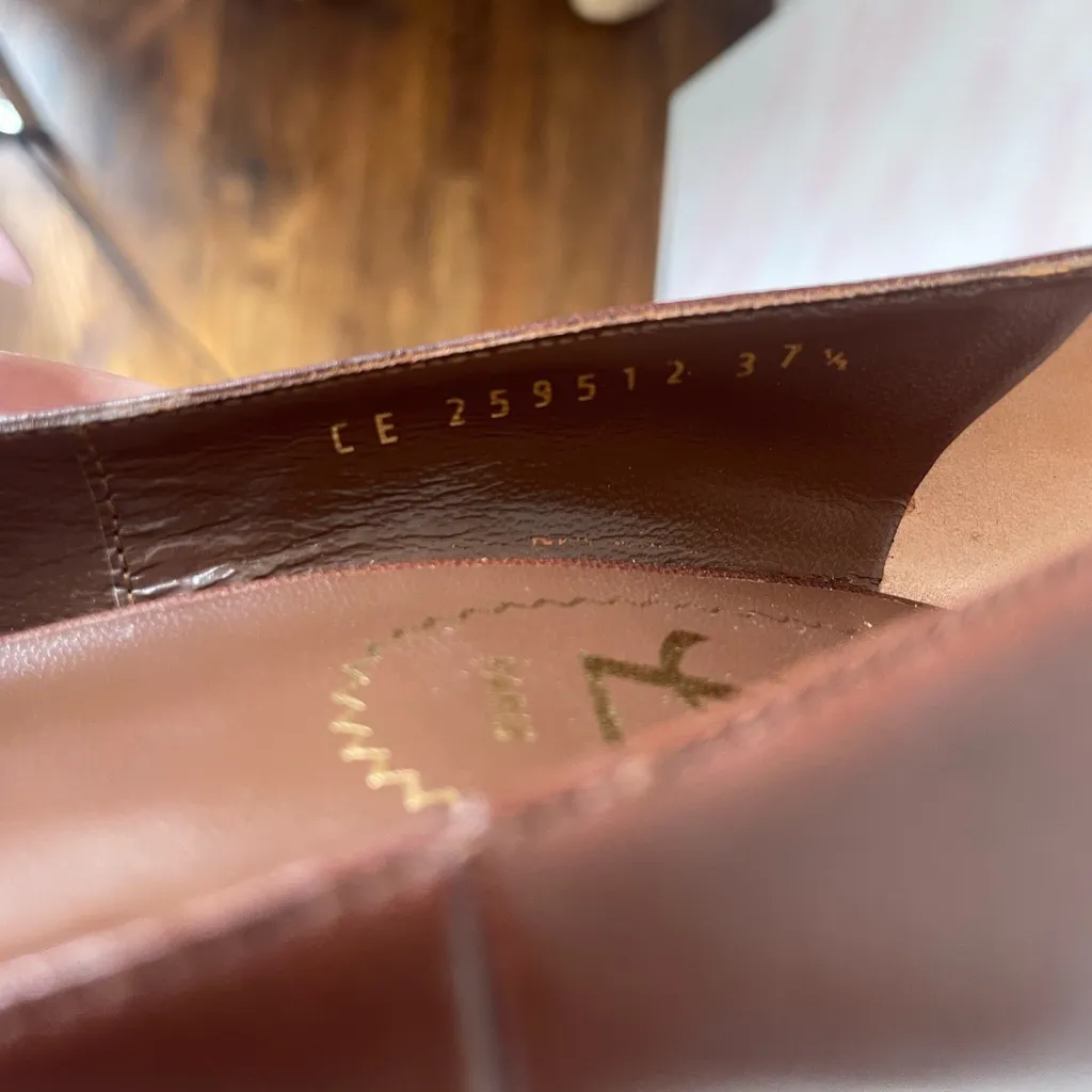 Yves Saint Laurent Leather Peep Toe Heels Brown Size 7.5 - Image 12