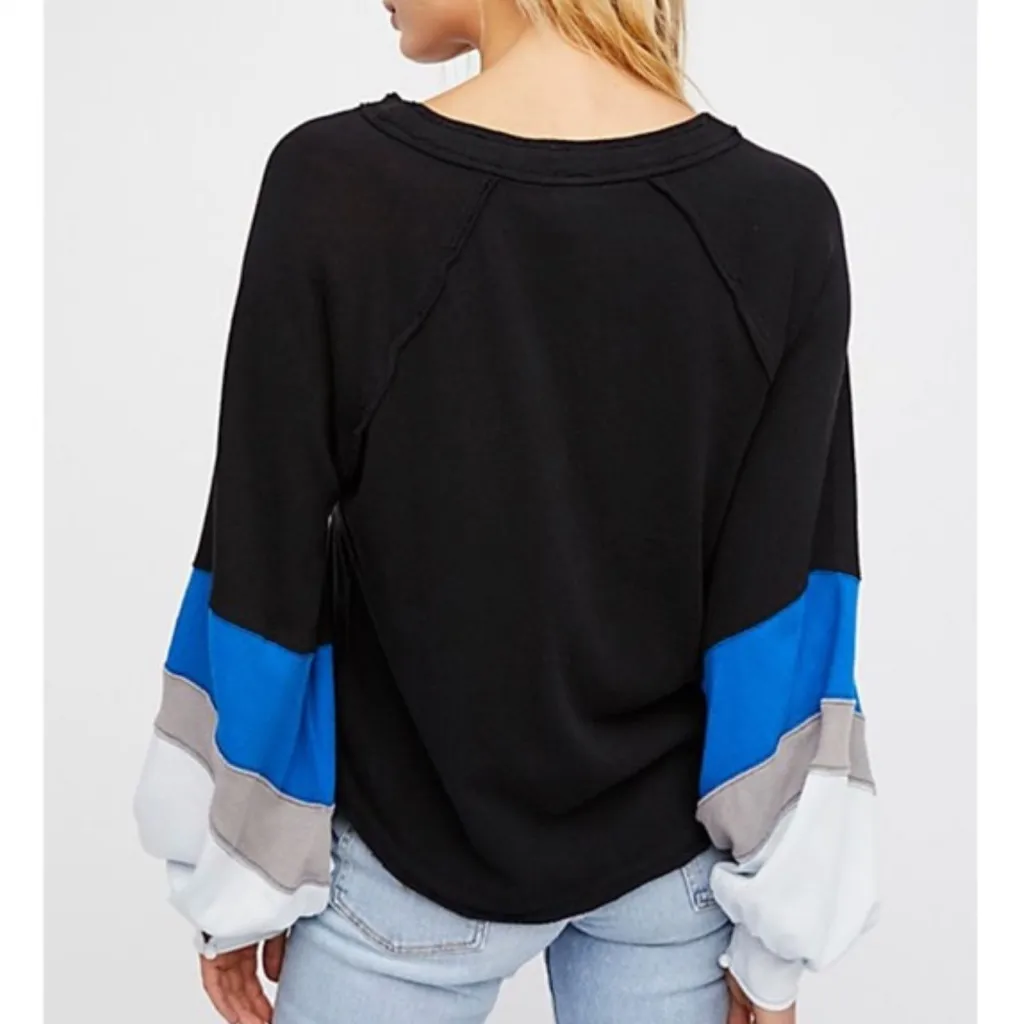 Free People We The Free Winter Sun Henley Top – Black/Blue/Grey/White Medium - Image 2