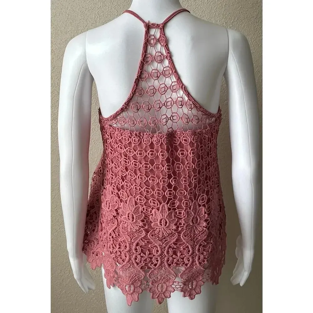 Rebellion Again | Women’s Crochet Knit Tank Top | Small Pink - Image 2