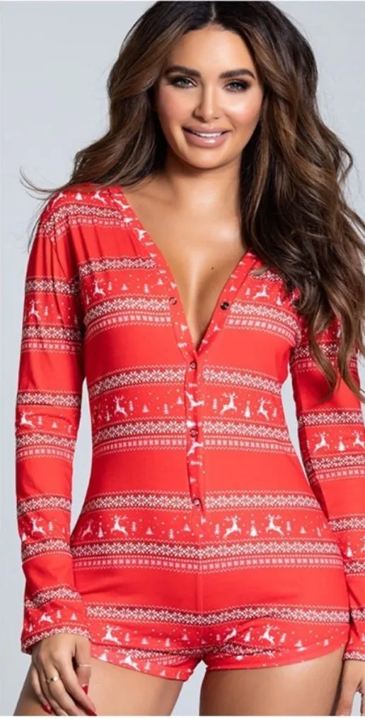 Yandy Bundle - Red Romper & Ho Ho Ho(e) Holiday Pj Bottoms Medium - Image 1