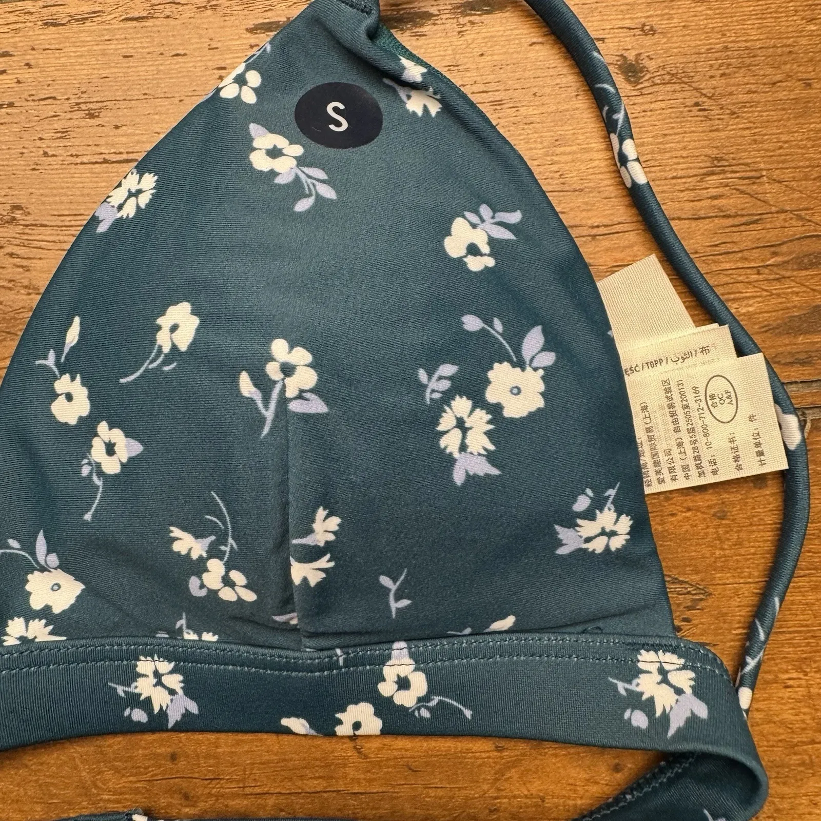 Hollister Womens‎ Bikini Top Only Swim Suit S Snall Green Teal Floral - Image 4