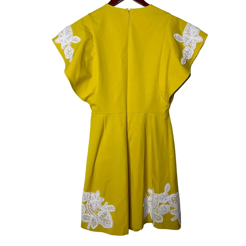 Pearl by Lela Rose Stretch Cotton Lace crochet Detail Dress in yellow white sz 2 - Image 8