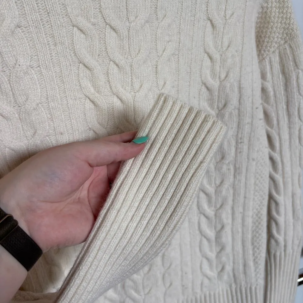 Banana Republic Cream Chunky Cableknit Italian Wool Cashmere Crewneck Sweater XS - Image 3