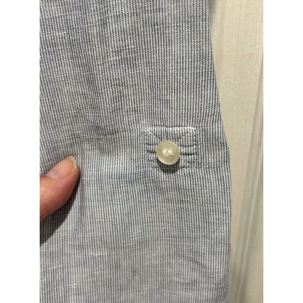 H&M Divided Blue Striped Linen Cotton Buttondown Tunic Top‎ Blouse Women’s Sz 14 - Image 3