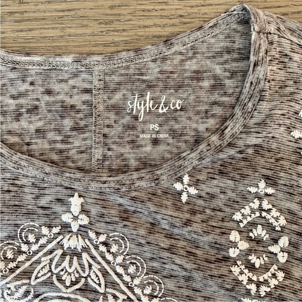 NWOT Style & Co Gray Lotus Embellished T-shirt - Image 5