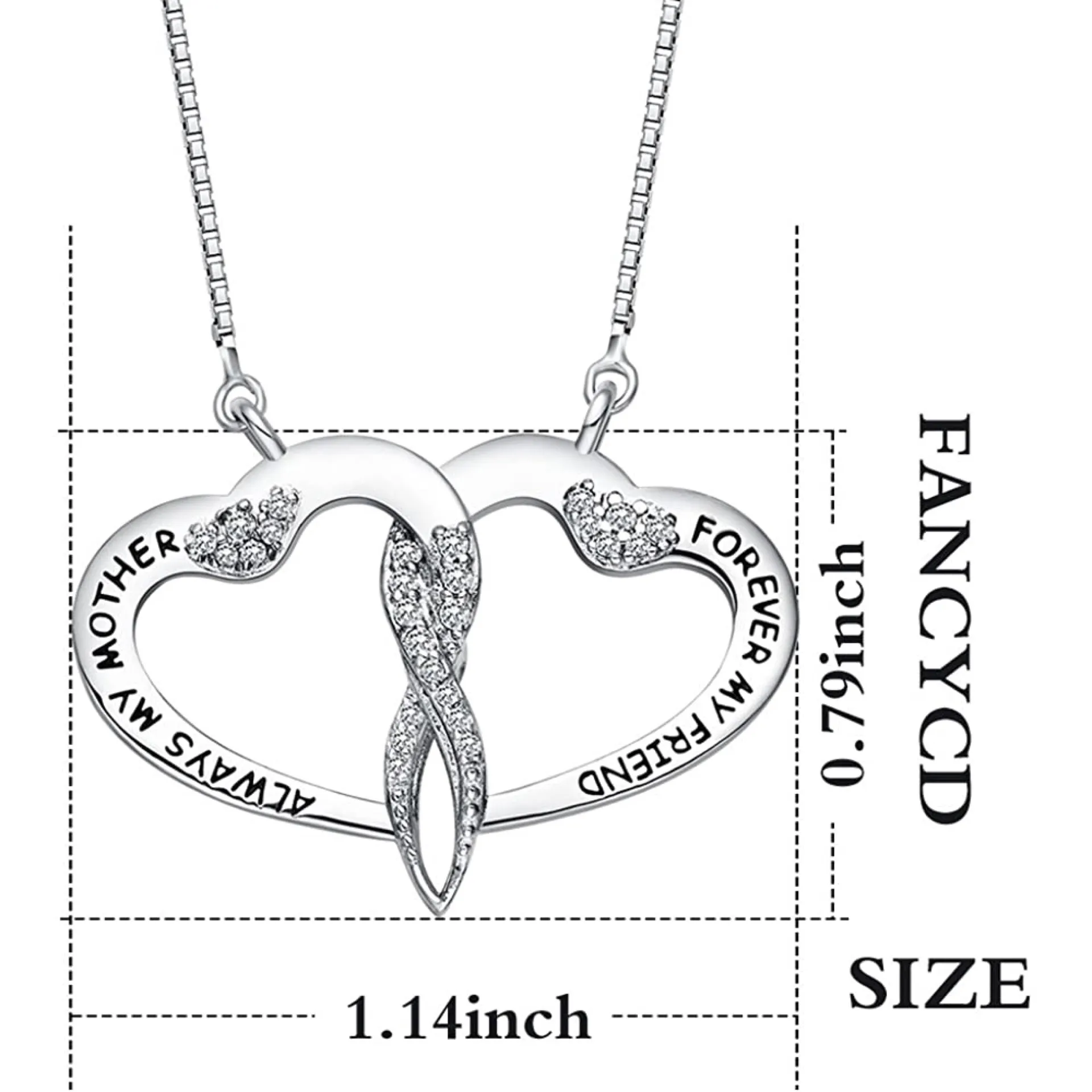 Always My Mother Forever My Friend”Love Heart Necklace, 18" Special Jewelry Silver - Image 4