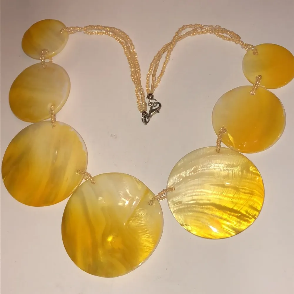 Yellow Shell Beaded Boho Runway Statement Necklace - Image 4