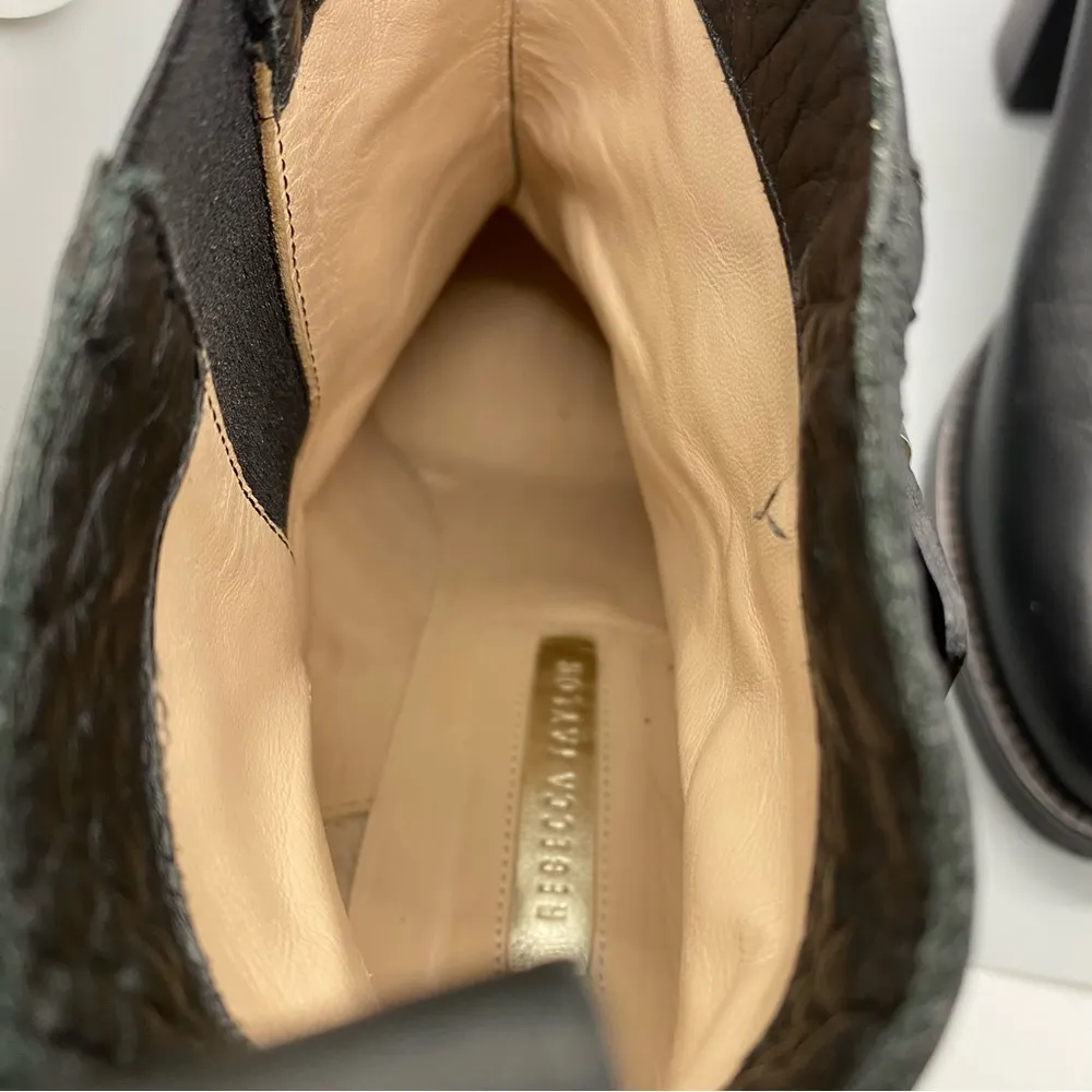 Rebecca Taylor Black Leather Moto Block Heel Ankle‎ Booties Size EU 39 Italy - Image 12