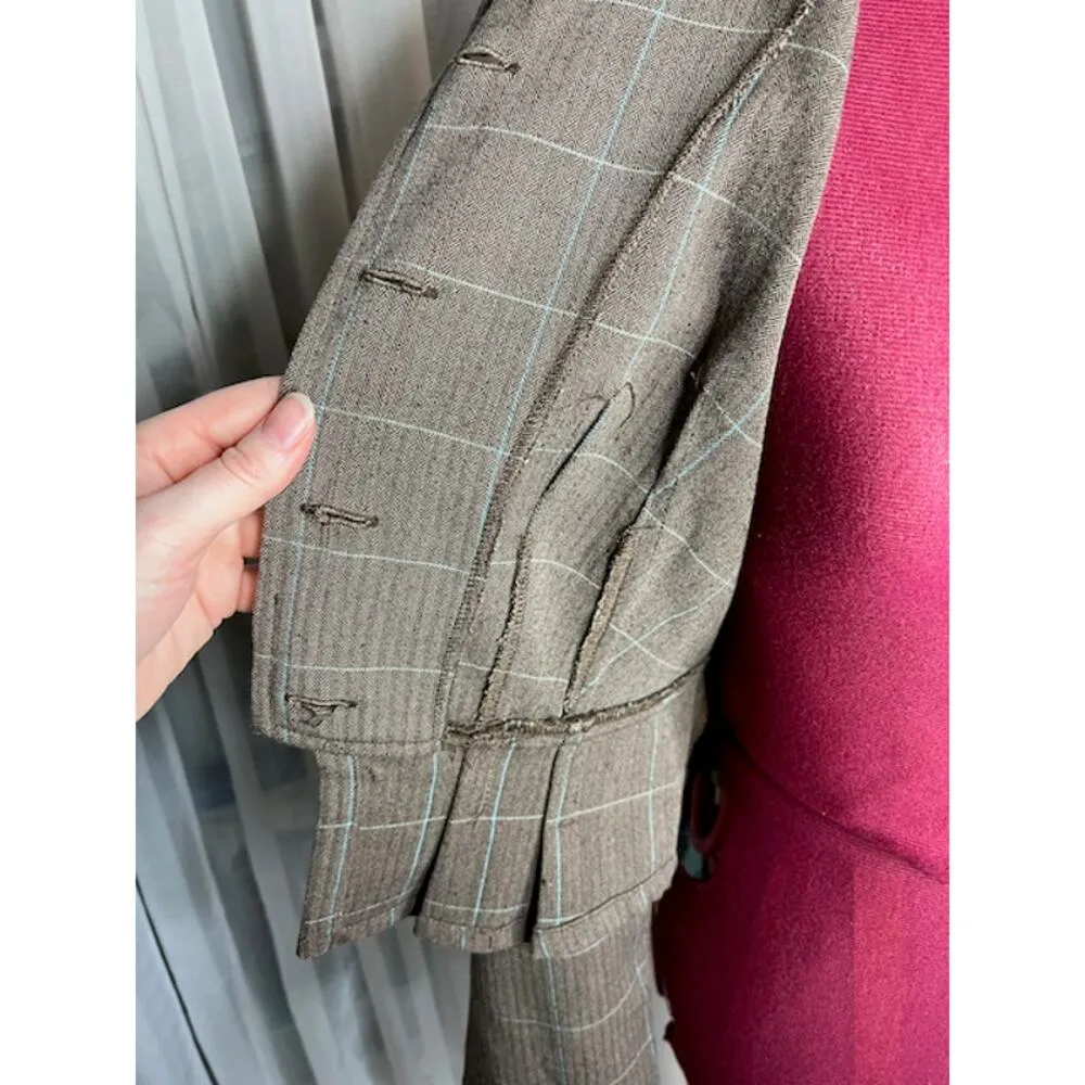 cropped blazer plaid ruffle hem Y2k brown blue Size M - Image 5