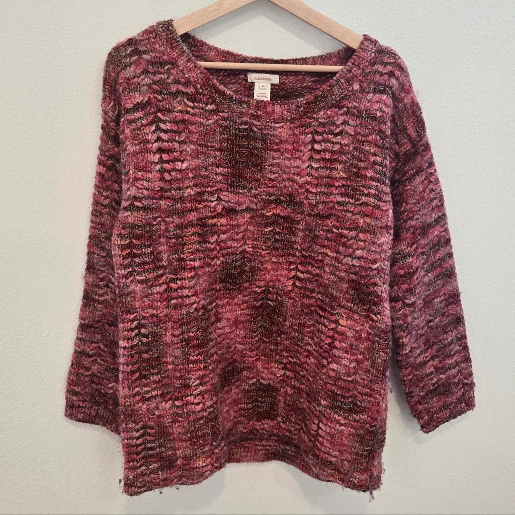 Sundance Pink and Brown Knit Wool blend mulitcolor chunky sweater size medium - Image 4